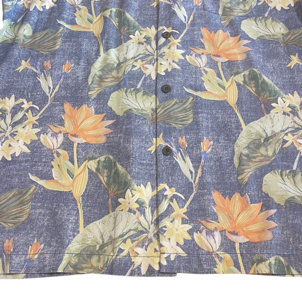 Tommy Bahama XL Mens 100% Silk Hawaiian Shirt Button Up Blue Floral Resort Camp - Picture 10 of 14